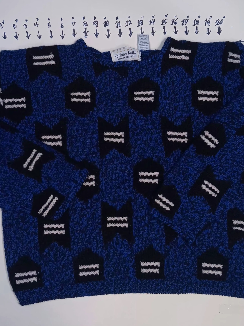 Fashion Knits Women's Blue Patterned Crewneck Sweater